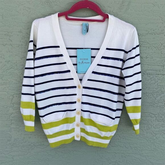 Guess by Marciano Women's Striped Cardigan Sweater Silk & Cotton Size L - Picture 3 of 13